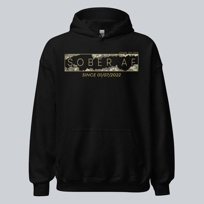 Recovery Hoodie | Men's Sober AF Camo Hoodie with Custom Sober Date