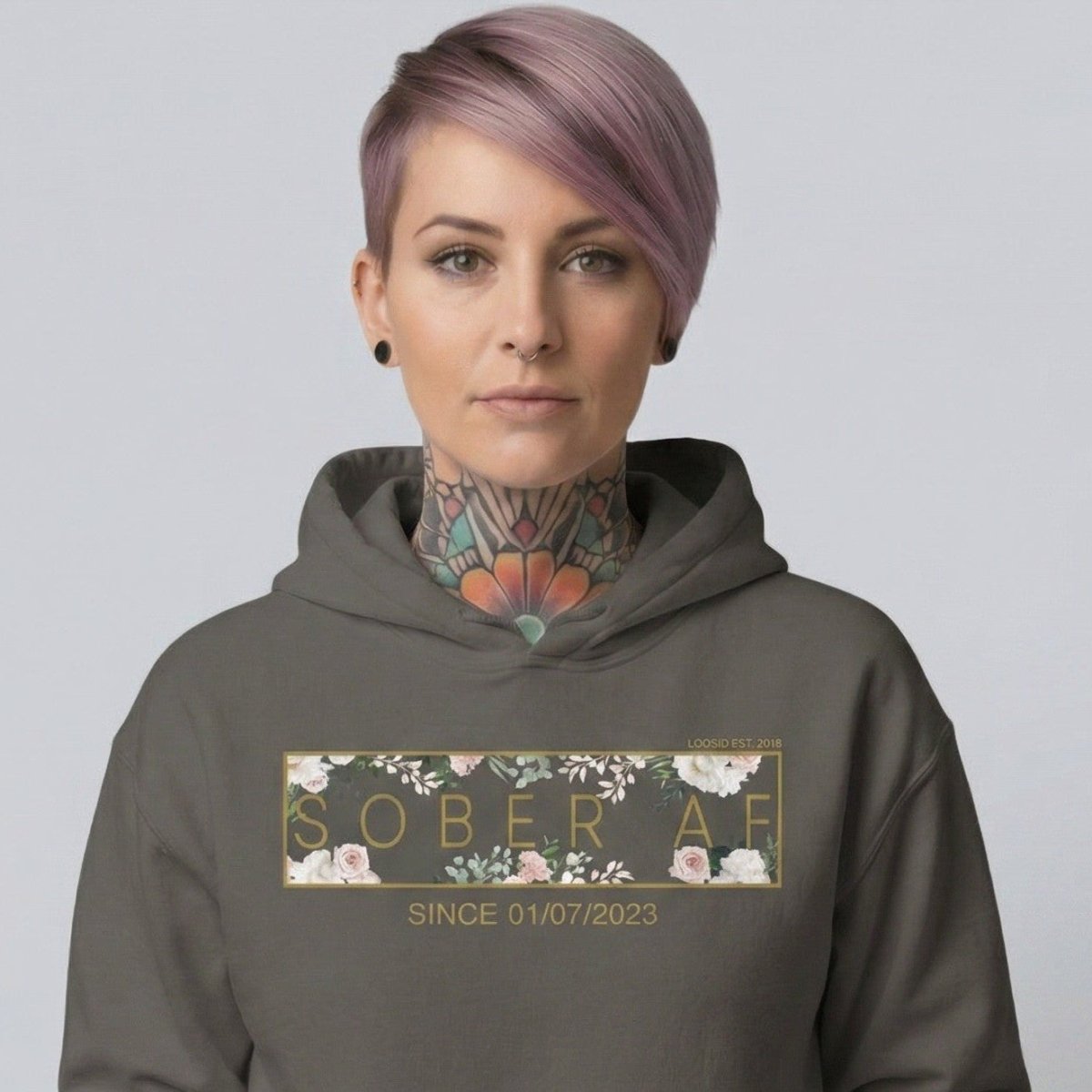 Recovery Hoodie | Women's Sober AF Flower Hoodie with Custom Date