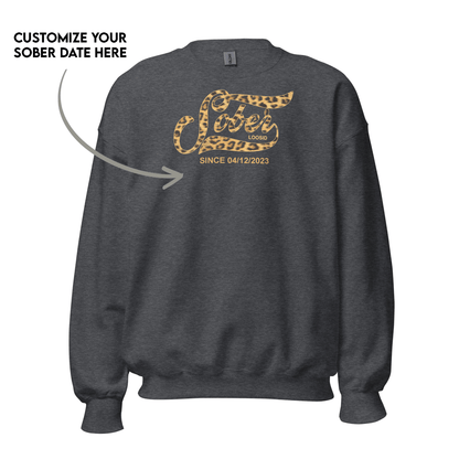 Leopard Sober Since Sweatshirt w/ Personalized Sobriety Date