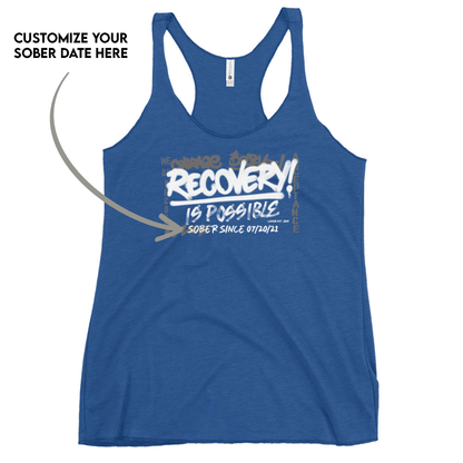 Women’s Recovery Is Possible Racerback Tank w/ Personalized Sobriety Date