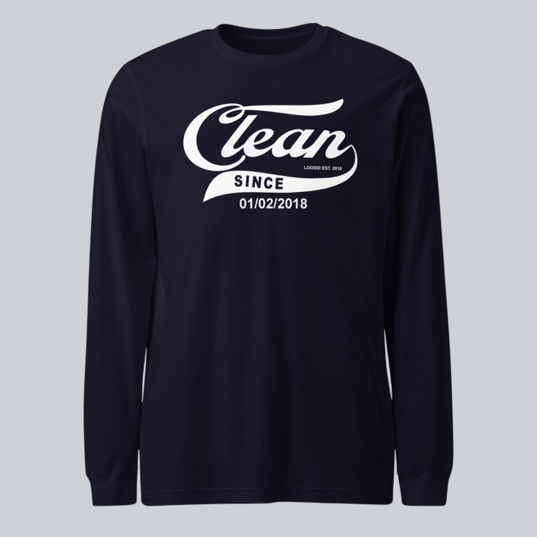 Men's Clean & Sober Long Sleeve T-shirt with Custom Sobriety Date