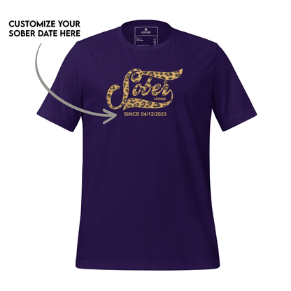 Leopard Sober Since T-Shirt w/ Personalized Sobriety Date