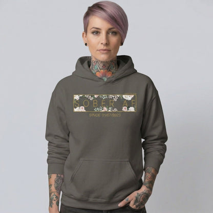 Recovery Hoodie | Women's Sober AF Flower Hoodie with Custom Date