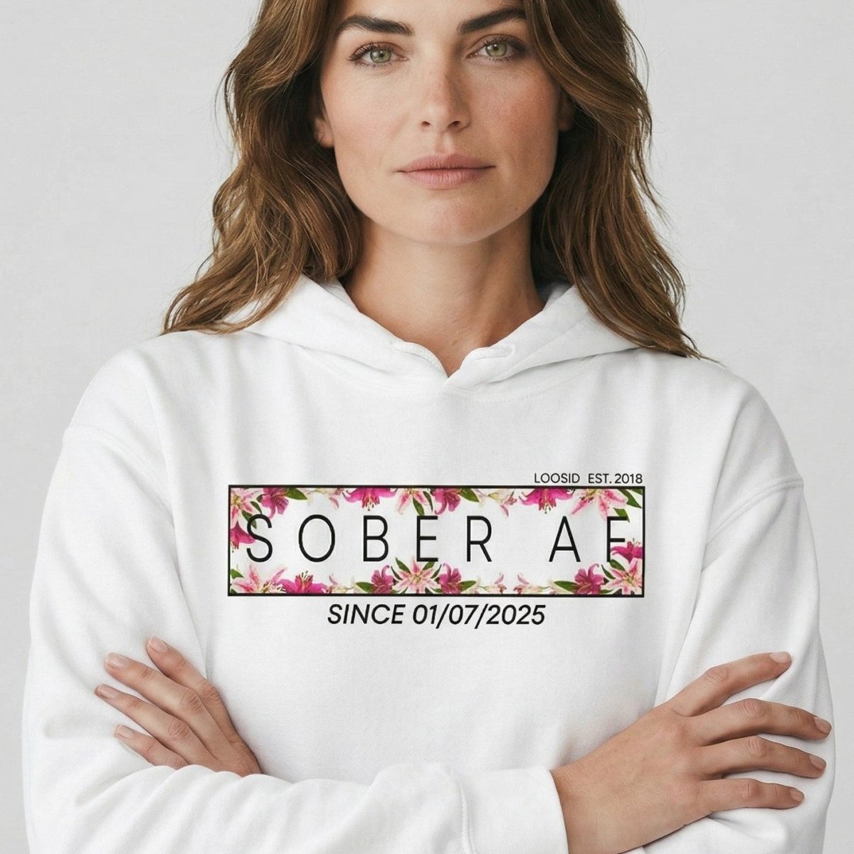Recovery Hoodie | Women’s Sober AF Hoodie with Custom Date