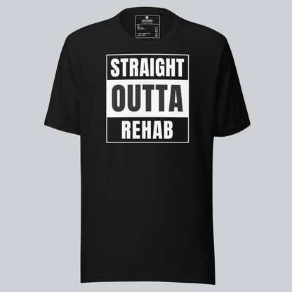 Straight Outta Rehab Sober T Shirt flat lay styled image (view 3)