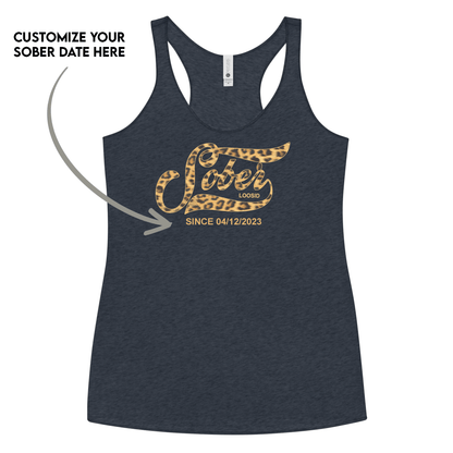 Leopard Sober Since Racerback Tank w/ Personalized Sobriety Date