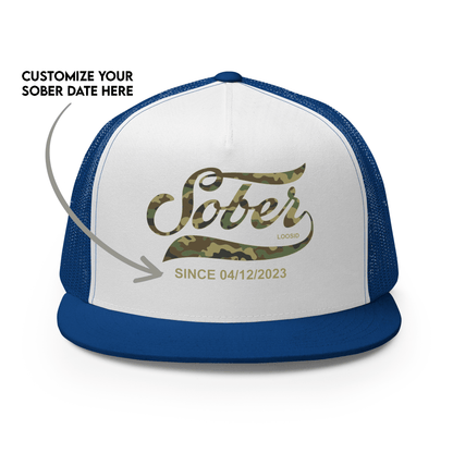 Sober Since Camo Trucker Hat w/Personalized Date