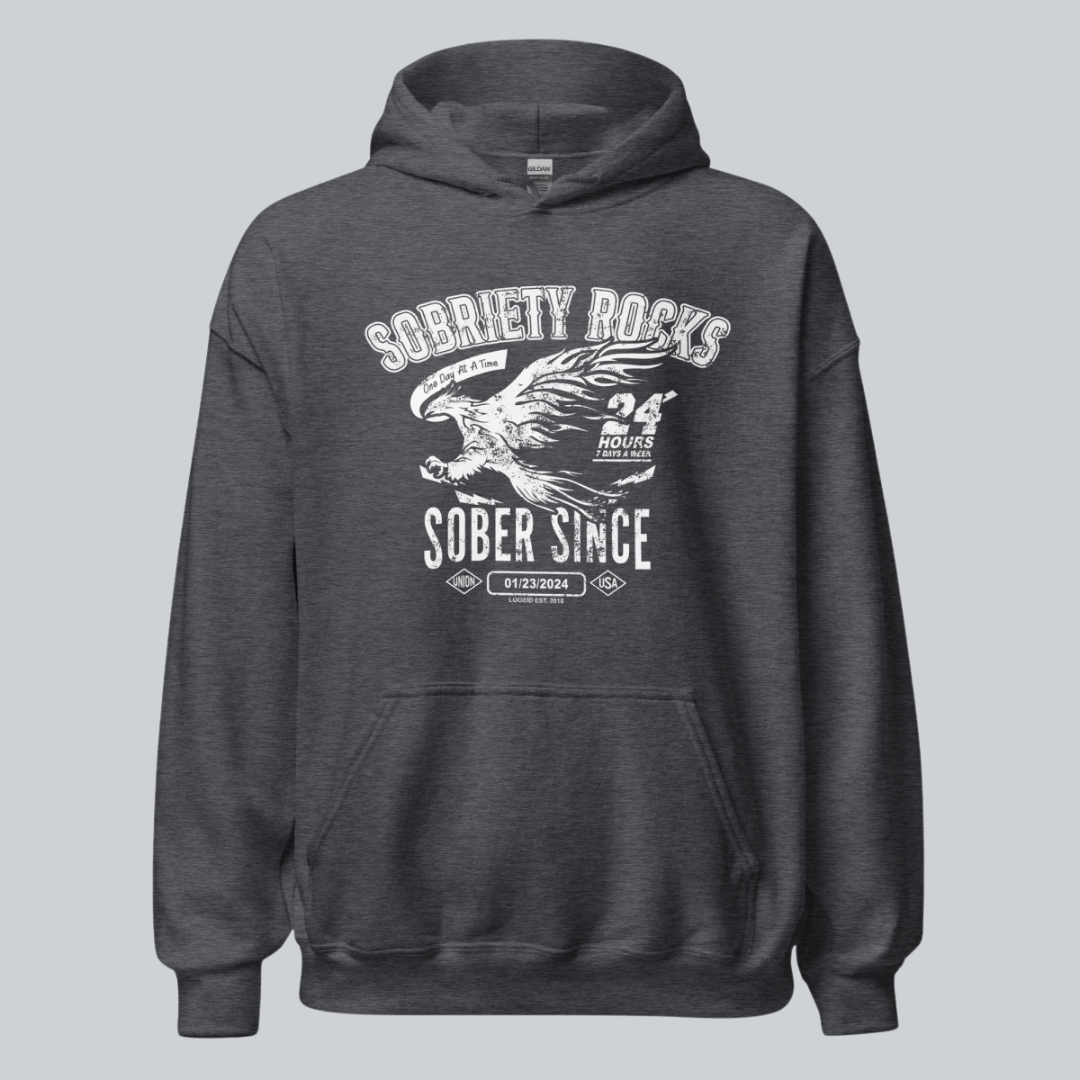 Sobriety Rocks | Men's Sober Since Hoodie with Custom Sobriety Date