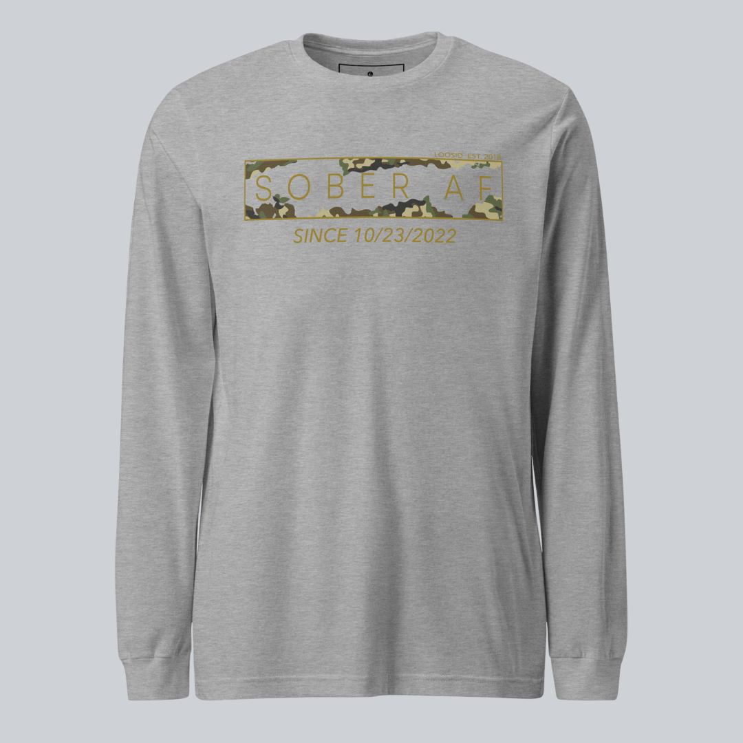 Men's Sober AF Camo Long Sleeve T-shirt with Custom Sobriety Date