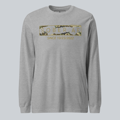 Men's Sober AF Camo Long Sleeve T-shirt with Custom Sobriety Date
