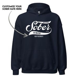 Sober Since recovery hoodie highlighting custom print