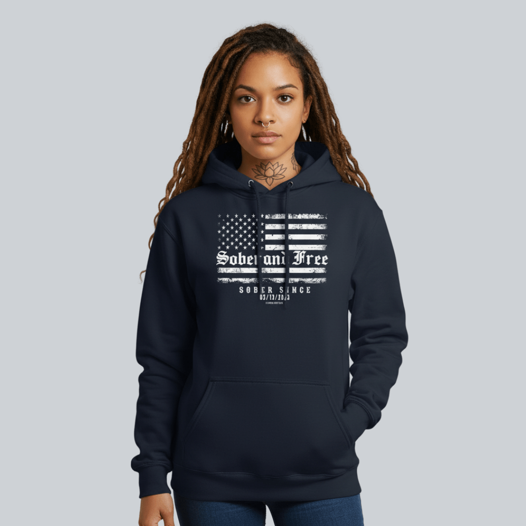 Recovery Hoodie | Sober and Free Custom Sobriety Date Sweatshirt