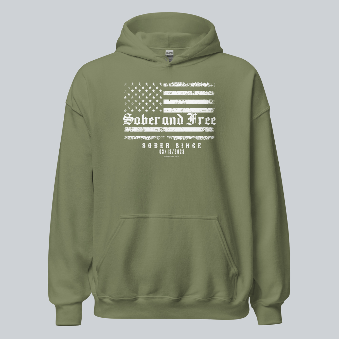 Recovery Hoodie | Sober and Free Custom Sobriety Date Sweatshirt