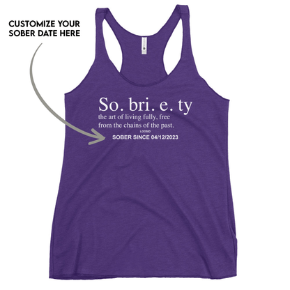 Sobriety Definition Women's Racerback Tank w/Personalize Sober Date