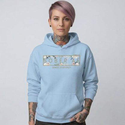 Recovery Hoodie | Women's Sober AF Flower Hoodie with Custom Date