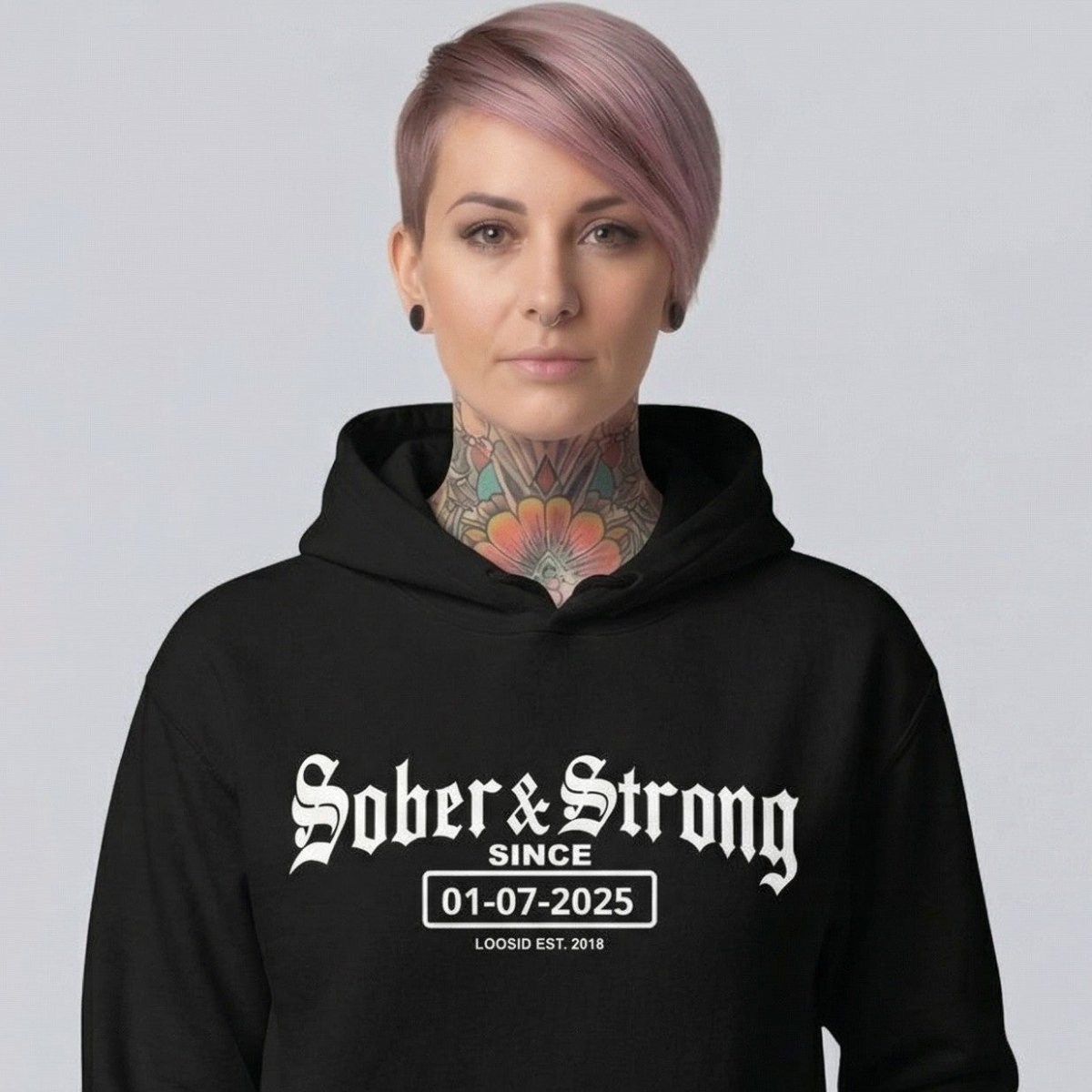 Recovery Hoodie | Women’s Old School Sober & Strong Hoodie with Custom Date