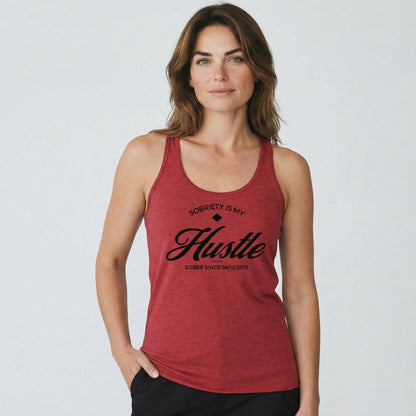 Hustle Women's Racerback Tank w/Personalize Sober Date