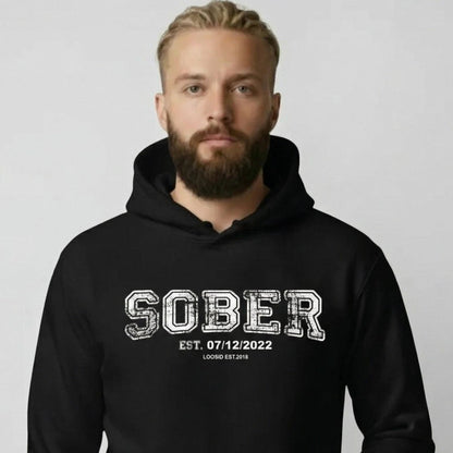 Sober Collegiate Hoodie W Personalize Sobriety Date Recovery Hoodie close-up view (view 2)