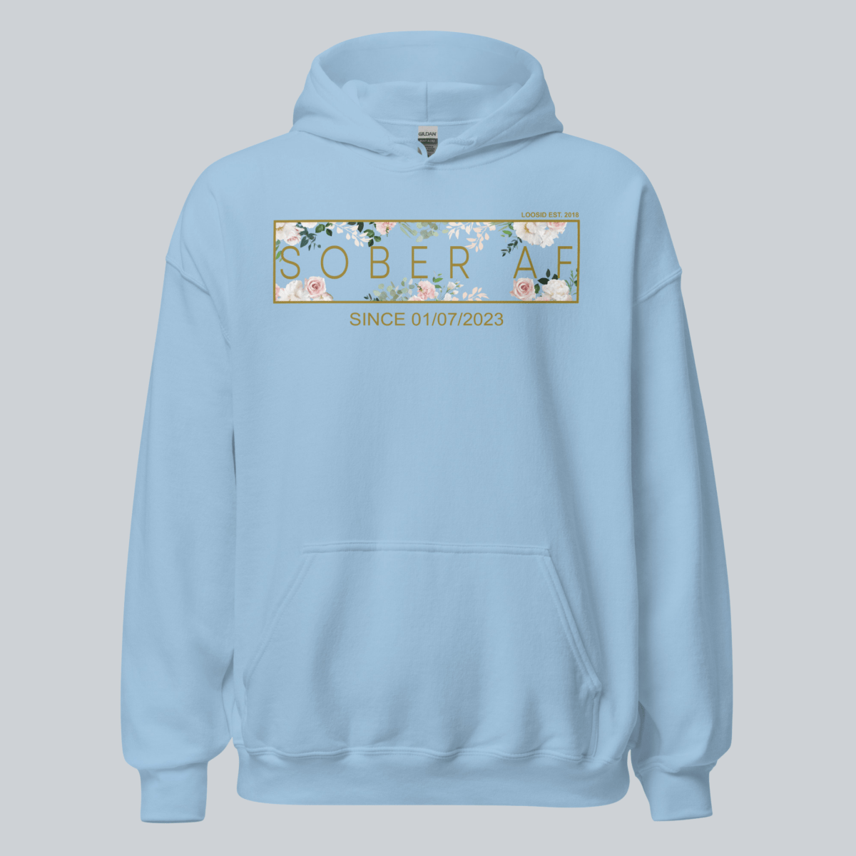 Recovery Hoodie | Women's Sober AF Flower Hoodie with Custom Date
