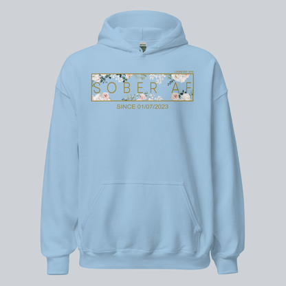 Recovery Hoodie | Women's Sober AF Flower Hoodie with Custom Date