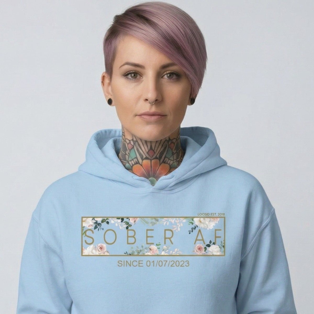 Recovery Hoodie | Women's Sober AF Flower Hoodie with Custom Date