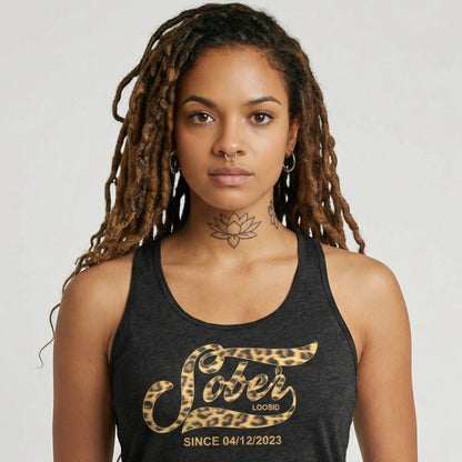 Leopard Sober Since Sober Tank Top close-up view (view 2)
