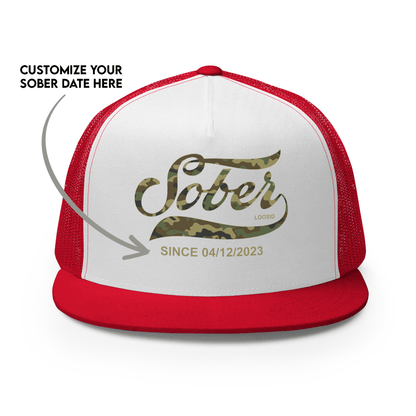 Sober Since Camo Trucker Hat w/Personalized Date