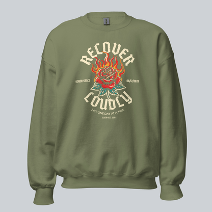 Recover Loudly Sweatshirt with Custom Sobriety Date
