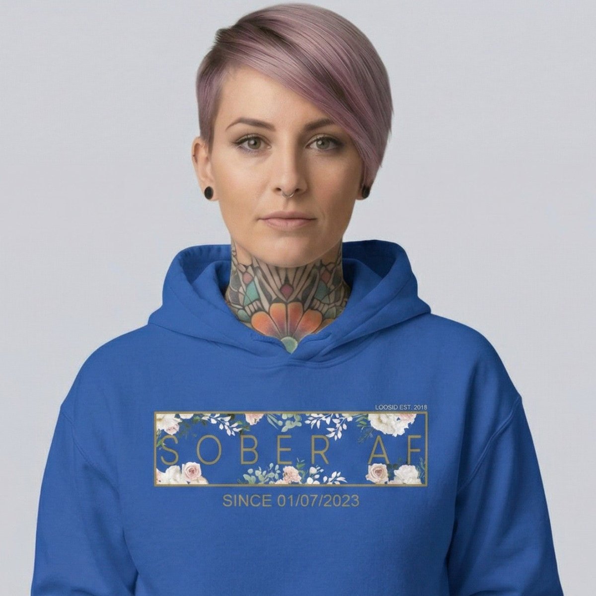 Recovery Hoodie | Women's Sober AF Flower Hoodie with Custom Date
