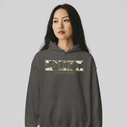 Recovery Hoodie | Women's Sober AF Flower Hoodie with Custom Date