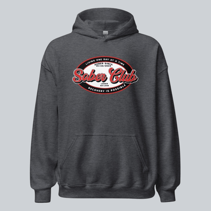 Sober Club Badge Unisex Hoodie with Custom Sobriety Date