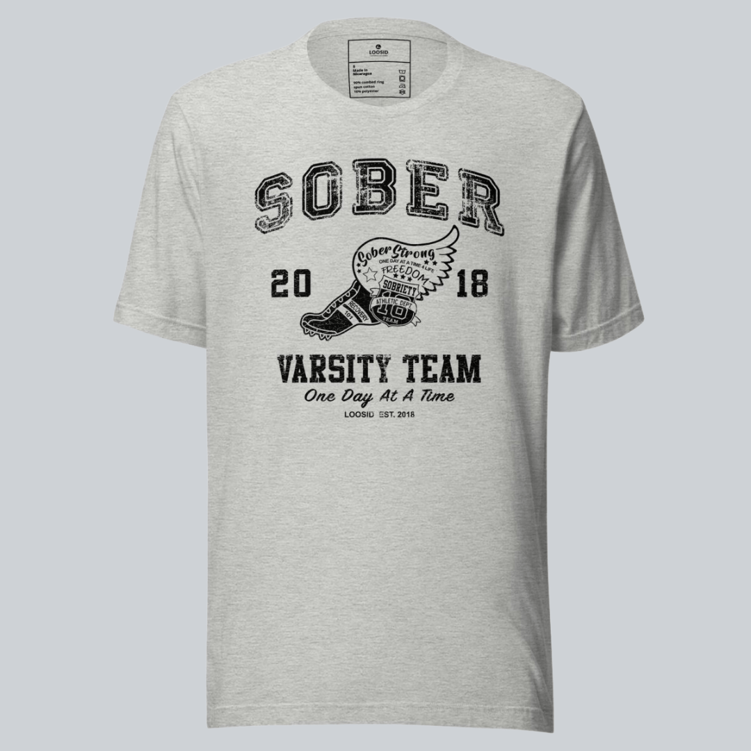 Side view of the Sober Varsity men's cotton tee (view 15)