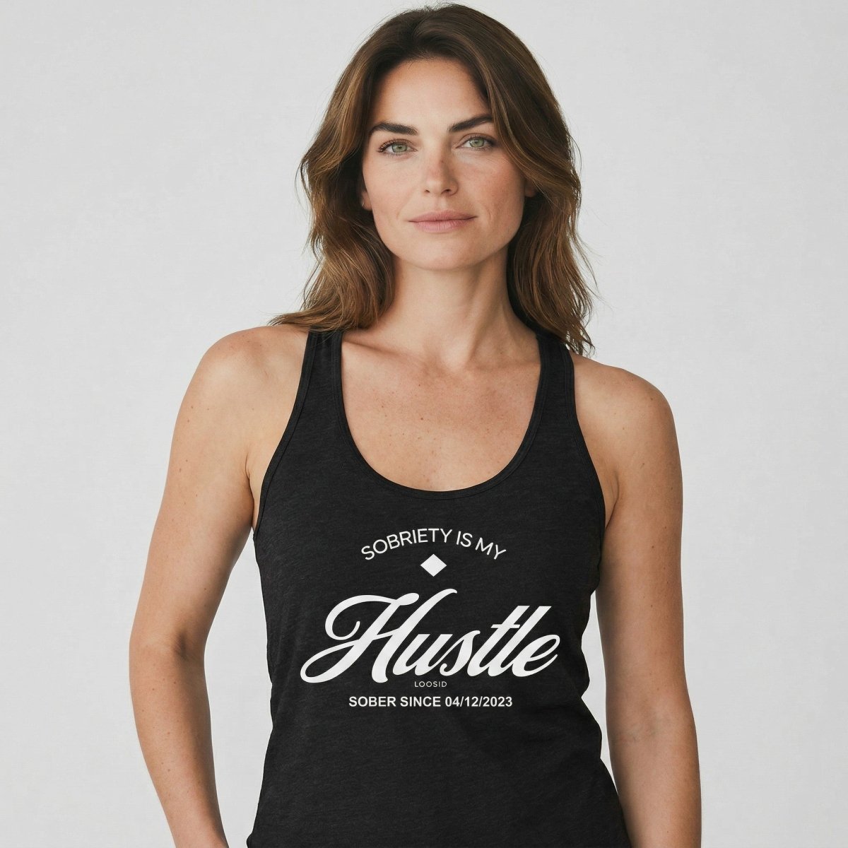Hustle Women's Racerback Tank w/Personalize Sober Date