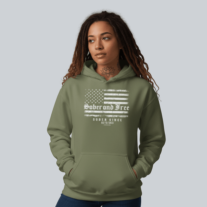 Recovery Hoodie | Sober and Free Custom Sobriety Date Sweatshirt
