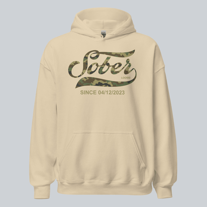 Recovery Hoodie | Sober Since Camo Hoodie with Personalized Date