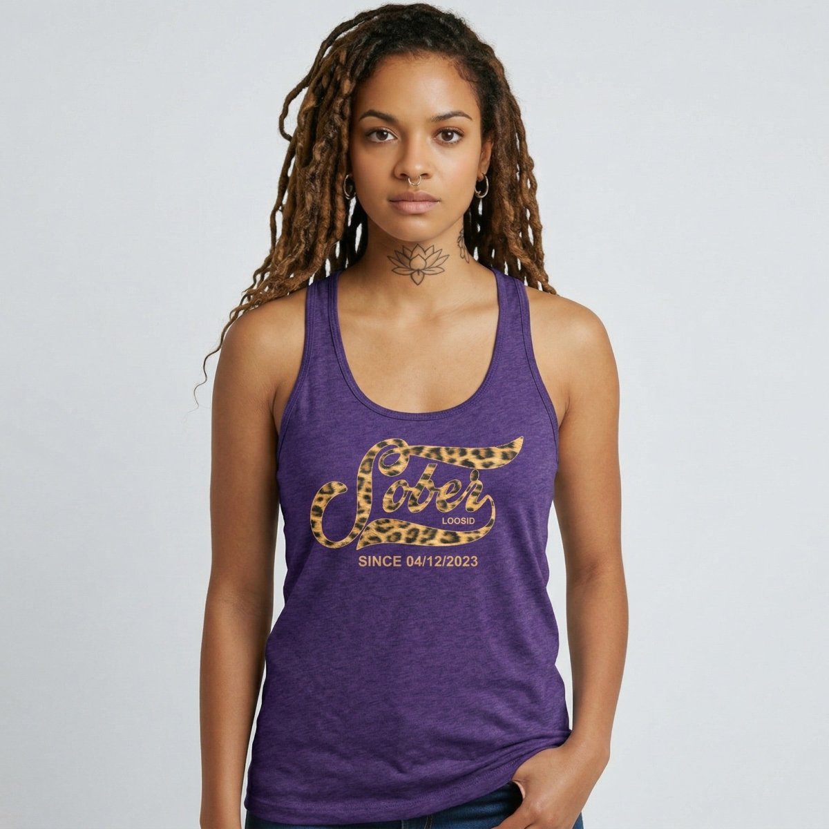Leopard Sober Since Sober Tank Top back view (view 7)