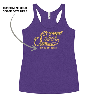 Leopard Sober Since Racerback Tank w/ Personalized Sobriety Date