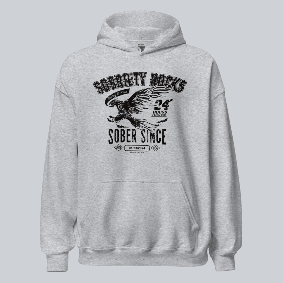 Sobriety Rocks | Men's Sober Since Hoodie with Custom Sobriety Date
