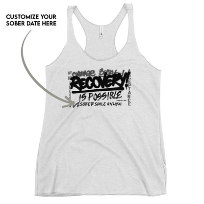 Women’s Recovery Is Possible Racerback Tank w/ Personalized Sobriety Date