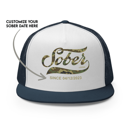 Sober Since Camo Trucker Hat w/Personalized Date