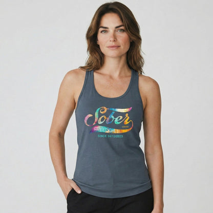 Sober T Shirt | Women’s Sober Since Racerback Tank with Date