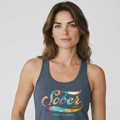 Sober T Shirt | Women’s Sober Since Racerback Tank with Date