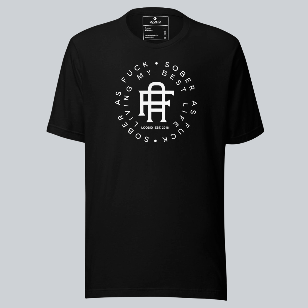 Living My Best Life Sober T Shirt flat lay styled image (view 3)