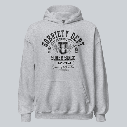 Recovery Hoodie | Sobriety Dept Hoodie with Custom Sobriety Date