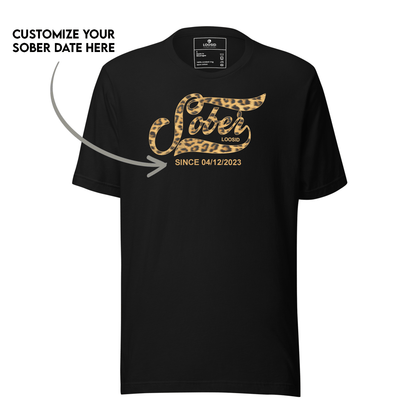 Leopard Sober Since T-Shirt w/ Personalized Sobriety Date