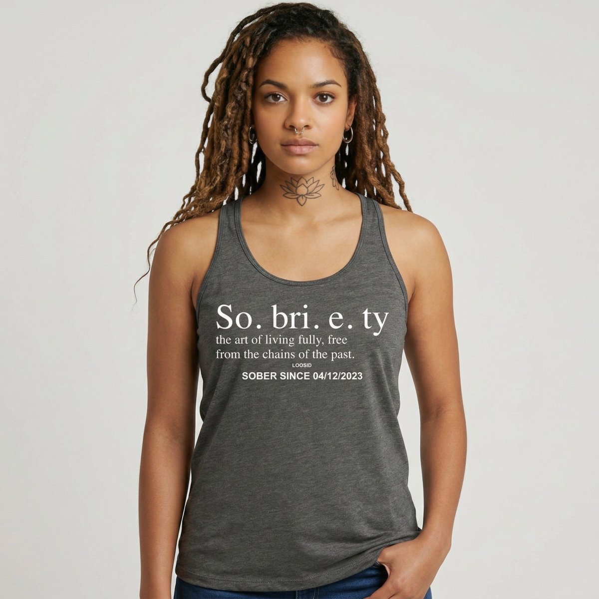 Sobriety Definition Women's Racerback Tank w/Personalize Sober Date