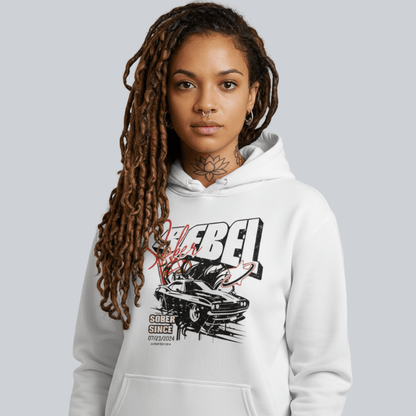 Sober Rebel Custom Sobriety Date Recovery Hoodie lifestyle view (view 5)