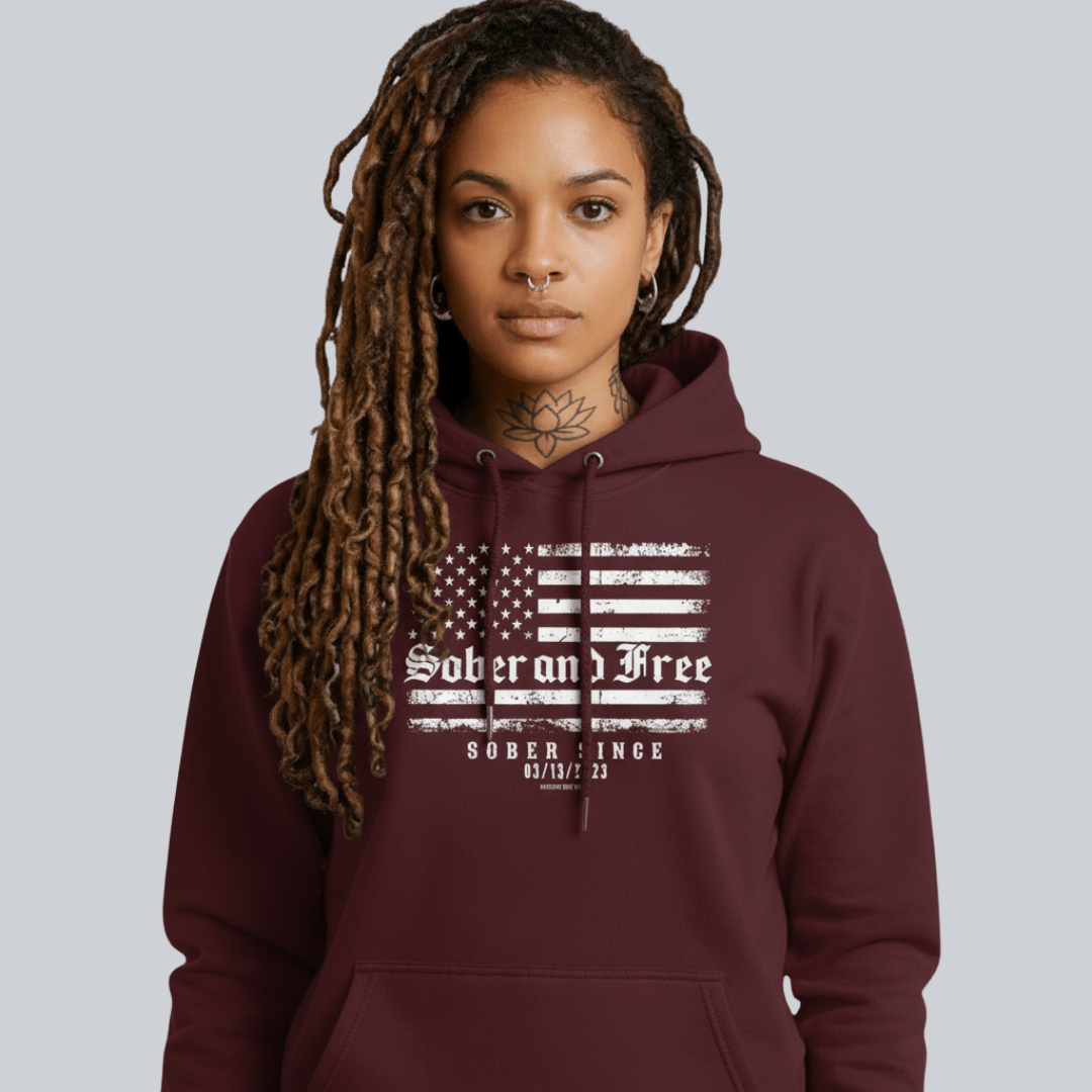 Recovery Hoodie | Sober and Free Custom Sobriety Date Sweatshirt