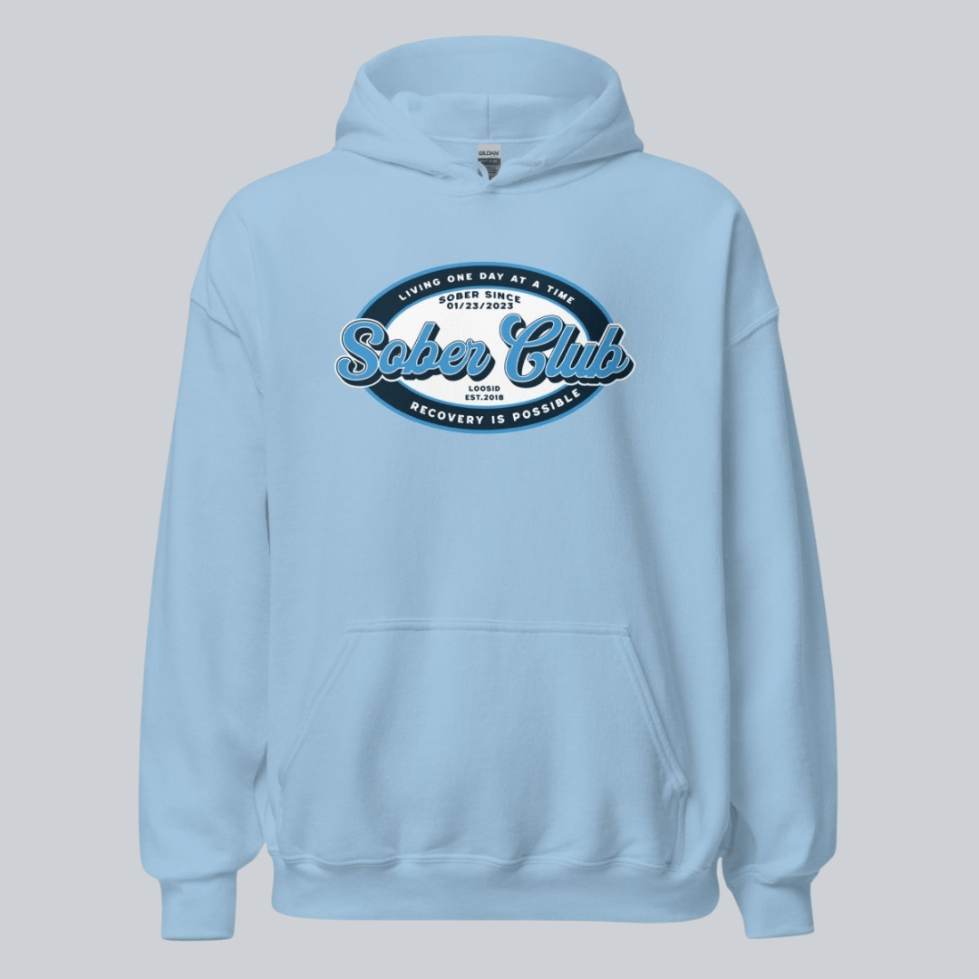 Sober Club Badge Unisex Hoodie with Custom Sobriety Date