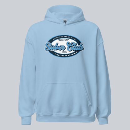 Sober Club Badge Unisex Hoodie with Custom Sobriety Date